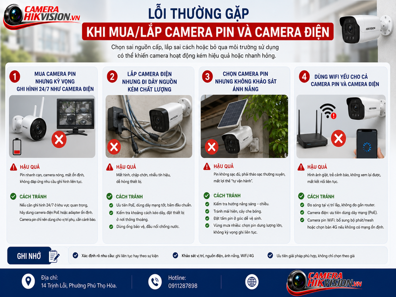Lỗi thường gặp khi mua/lắp Camera pin và camera điện