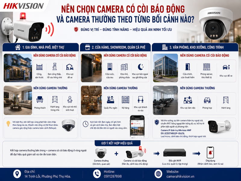 Nên chọn Camera có còi báo động và camera thường theo từng bối cảnh nào?