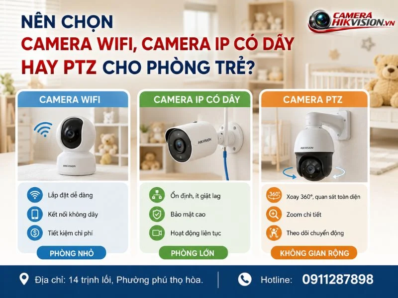 Nên chọn camera WiFi, camera IP có dây hay PTZ cho phòng trẻ?