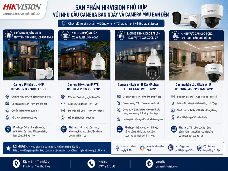 Sản phẩm Hikvision phù hợp với nhu cầu camera ban ngày và camera màu ban đêm