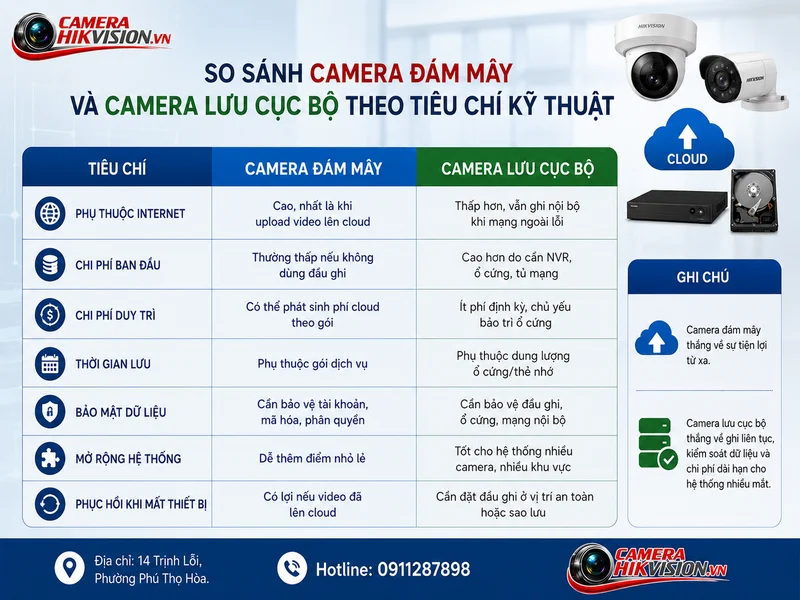 So sánh camera đám mây và camera lưu cục bộ theo tiêu chí kỹ thuật