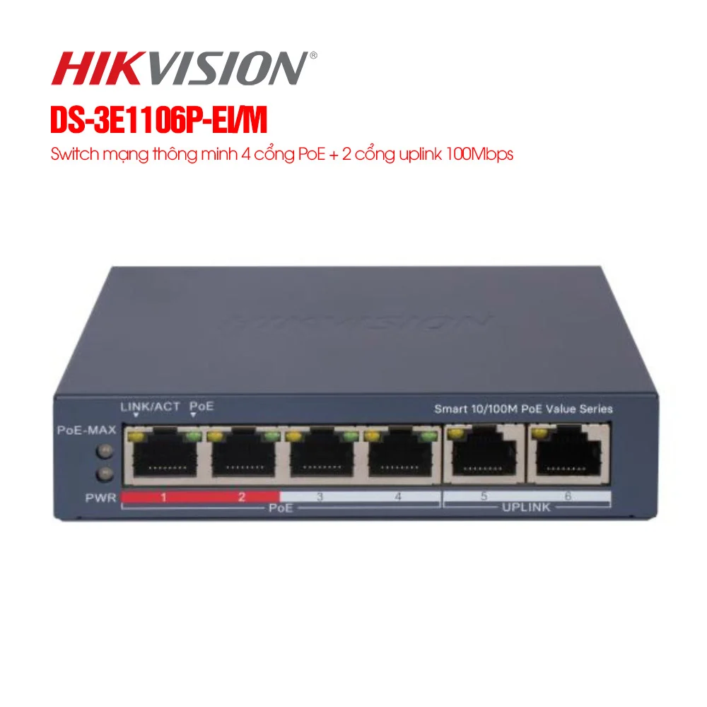 Switch mạng 4 cổng POE HIKVISION DS-3E1106P-EI/M