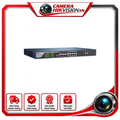 Switch mạng 16 cổng PoE 100M, 2 cổng uplink 10/100/1000M , Layer 2•Tự tương thích chuẩn 802.3af/at , Tổng công suất PoE 230W;•Truyền dẫn khoảng cách xa : Tối đa