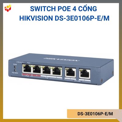 Switch POE 4 cổng không quản lý Hikvision DS-3E0106P-E/M