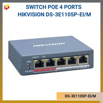 Switch PoE 4 ports quản lý qua cloud Hikvision DS-3E1105P-EI/M