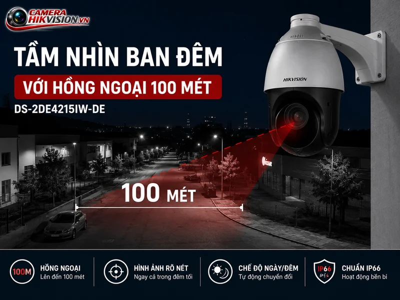 Tầm nhìn ban đêm với hồng ngoại 100 mét của DS-2DE4215IW-DE