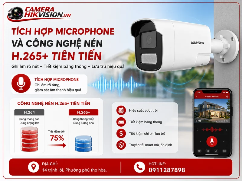 Tích hợp Microphone và Công nghệ nén H.265+ tiên tiến