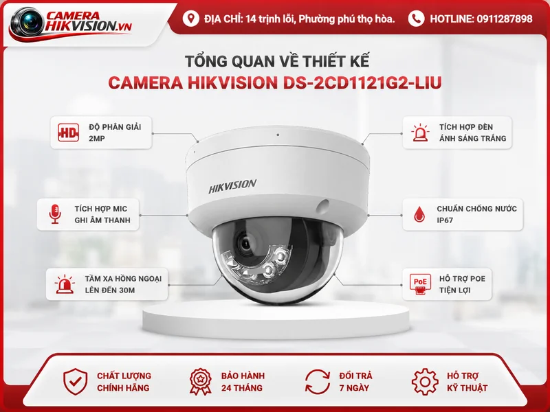 Tổng quan về thiết kế của Camera HIKVISION DS-2CD1121G2-LIU