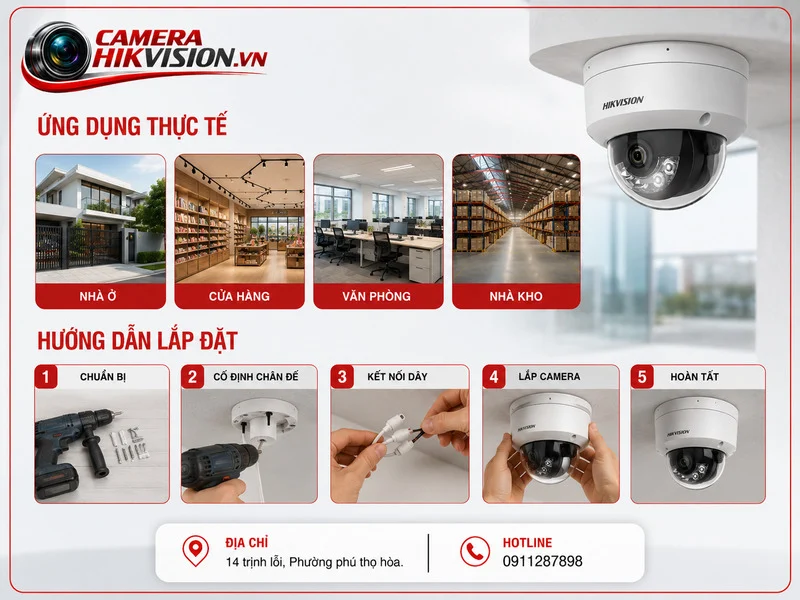 Ứng dụng thực tế và hướng dẫn lắp đặt Hikvision DS-2CD1143G2-LIUF