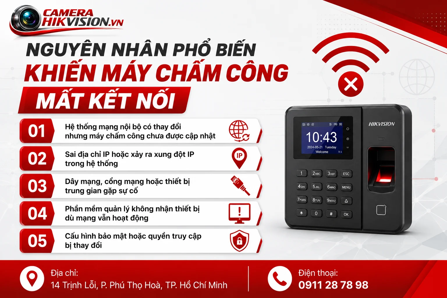 Nguyên nhân phổ biến khiến máy chấm công mất kết nối