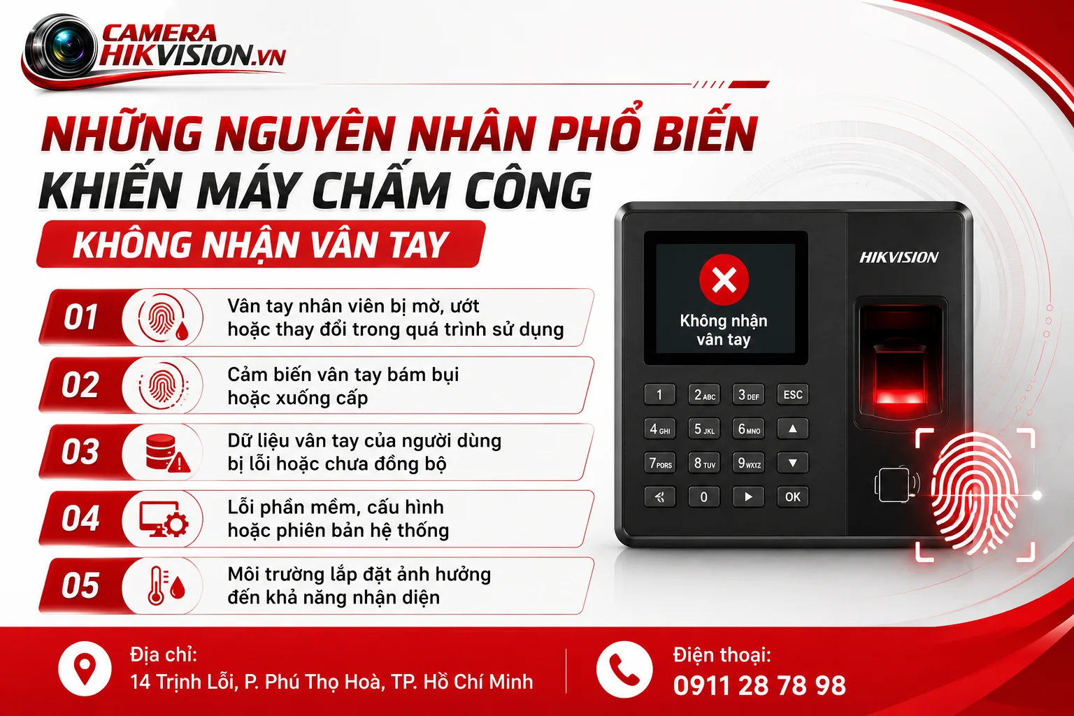 Những nguyên nhân phổ biến khiến máy chấm công không nhận vân tay