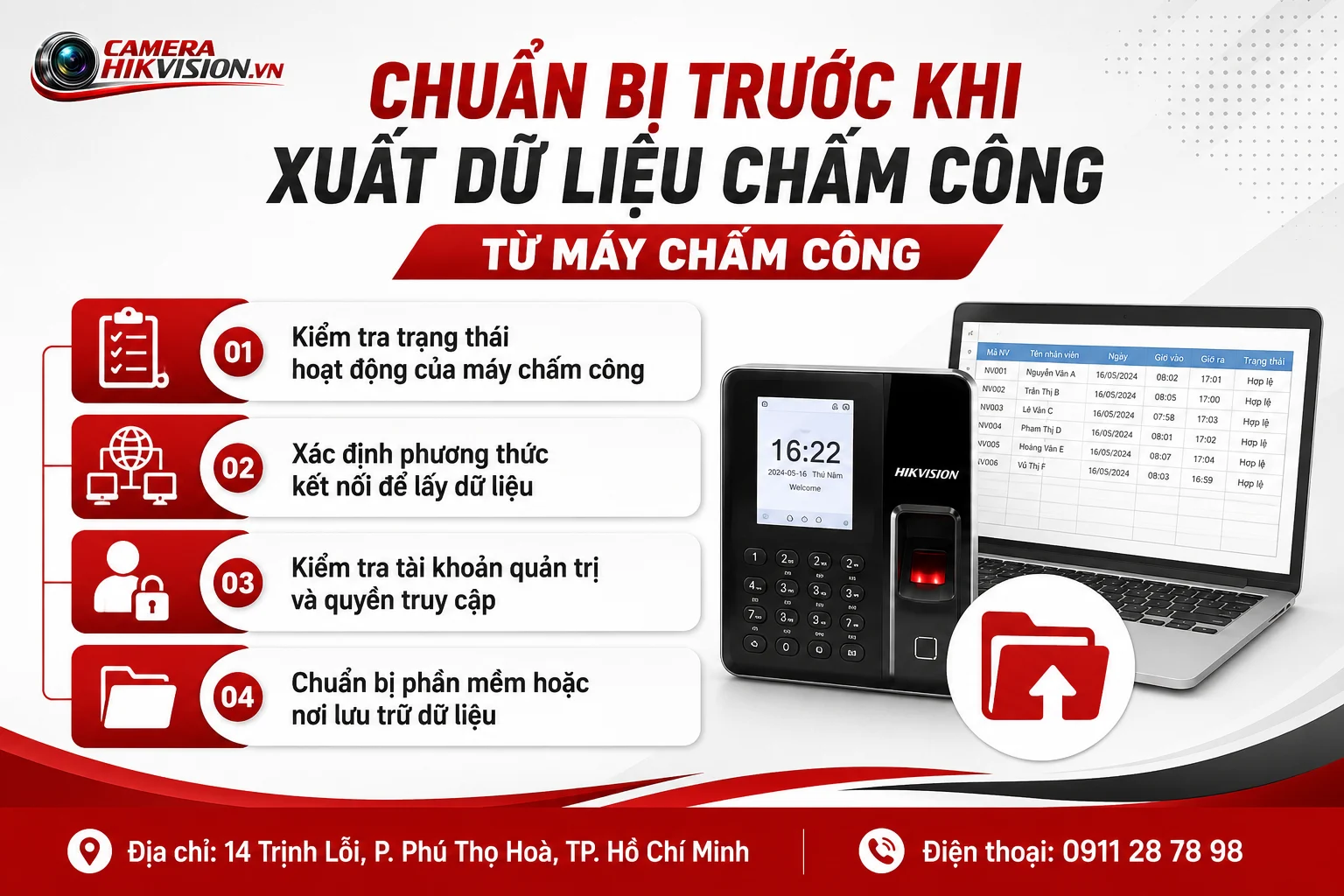 Chuẩn bị trước khi xuất dữ liệu chấm công từ máy chấm công