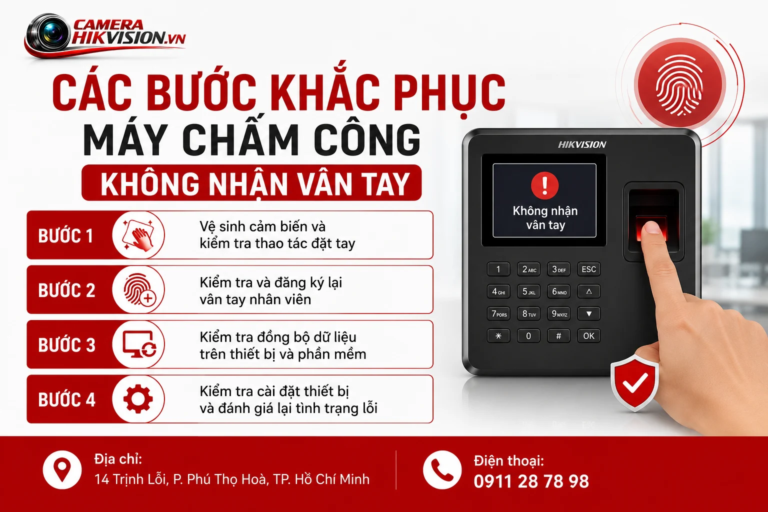 Các bước khắc phục máy chấm công không nhận vân tay