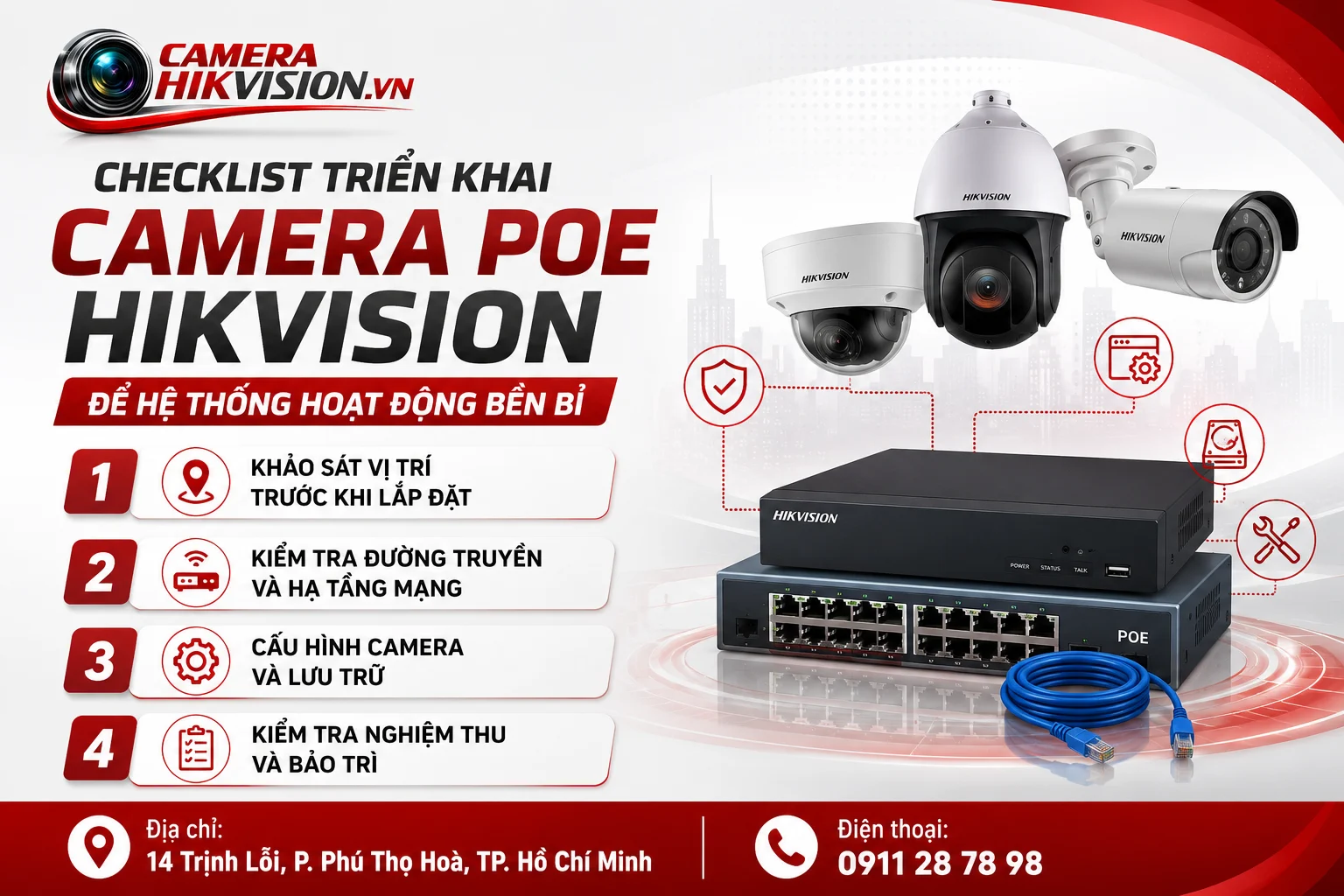 Checklist triển khai camera PoE Hikvision để hệ thống hoạt động bền bỉ