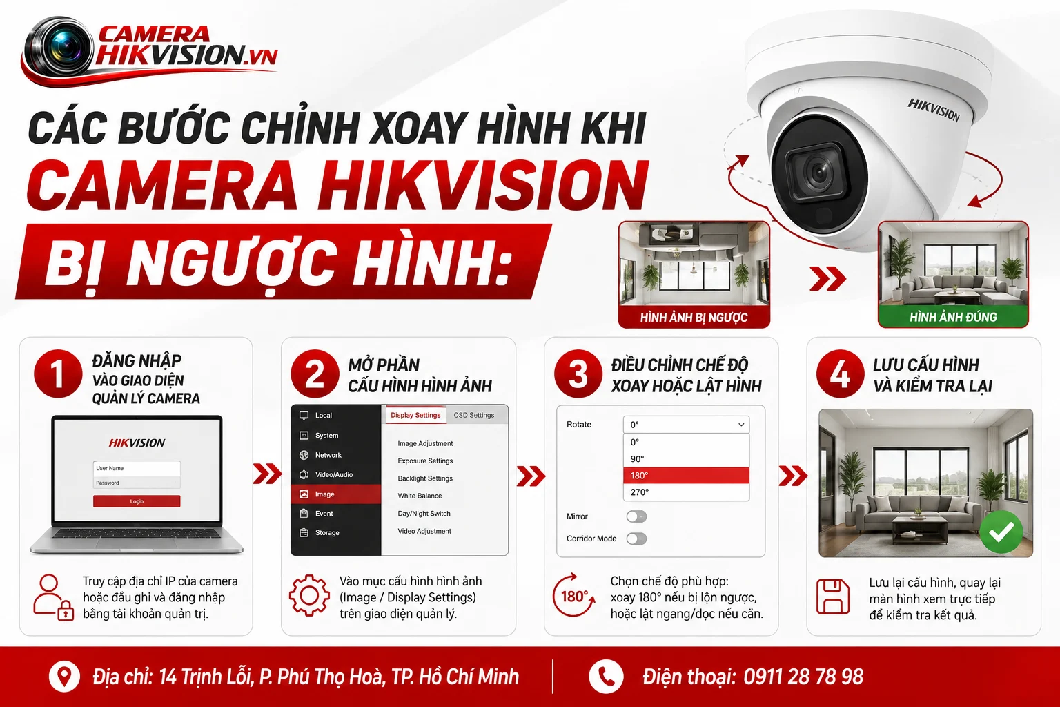 Các bước chỉnh xoay hình khi Camera Hikvision bị ngược hình