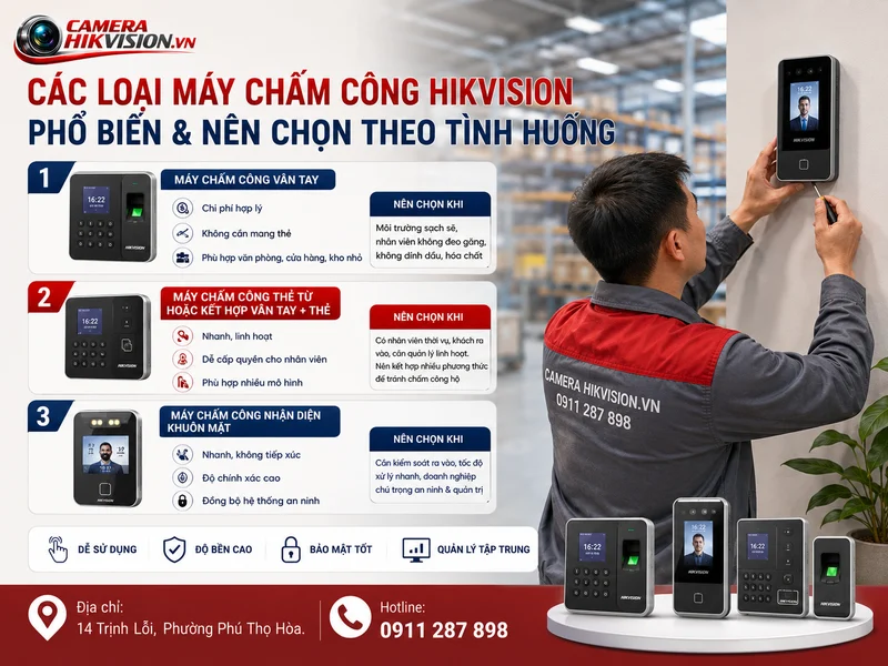 Các loại máy chấm công Hikvision phổ biến và nên chọn theo tình huống nào?