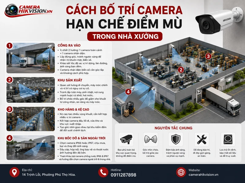 Cách bố trí camera hạn chế điểm mù trong nhà xưởng