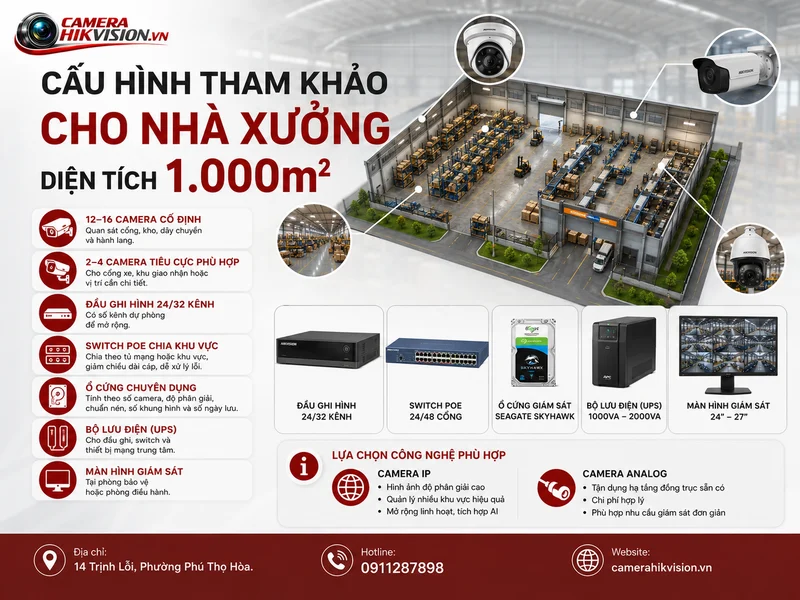 Cấu hình tham khảo cho nhà xưởng diện tích 1.000m²