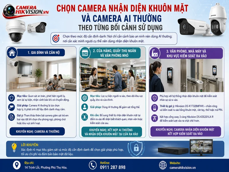 Chọn Camera nhận diện khuôn mặt và camera AI thường theo từng bối cảnh sử dụng
