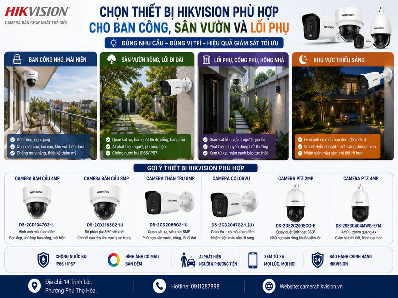 Chọn thiết bị Hikvision phù hợp cho ban công, sân vườn và lối phụ