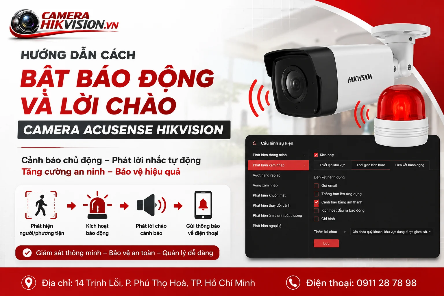Hướng Dẫn Cách Bật Báo Động Và Lời Chào Camera ACUSENSE Hikvision