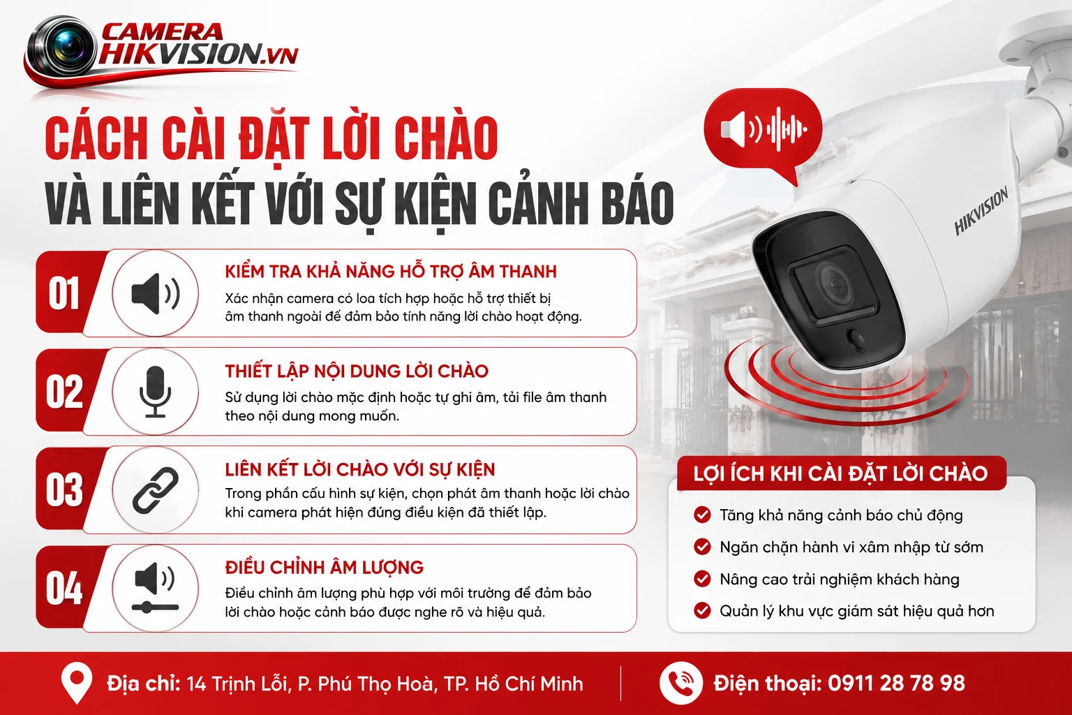 Cách cài đặt lời chào và liên kết với sự kiện cảnh báo