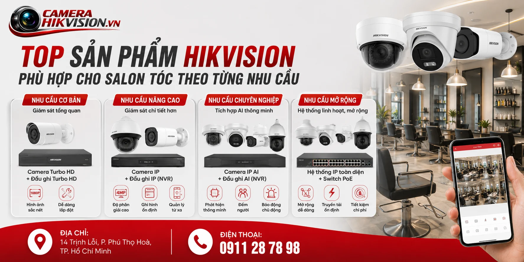 Top sản phẩm Hikvision phù hợp cho salon tóc theo từng nhu cầu