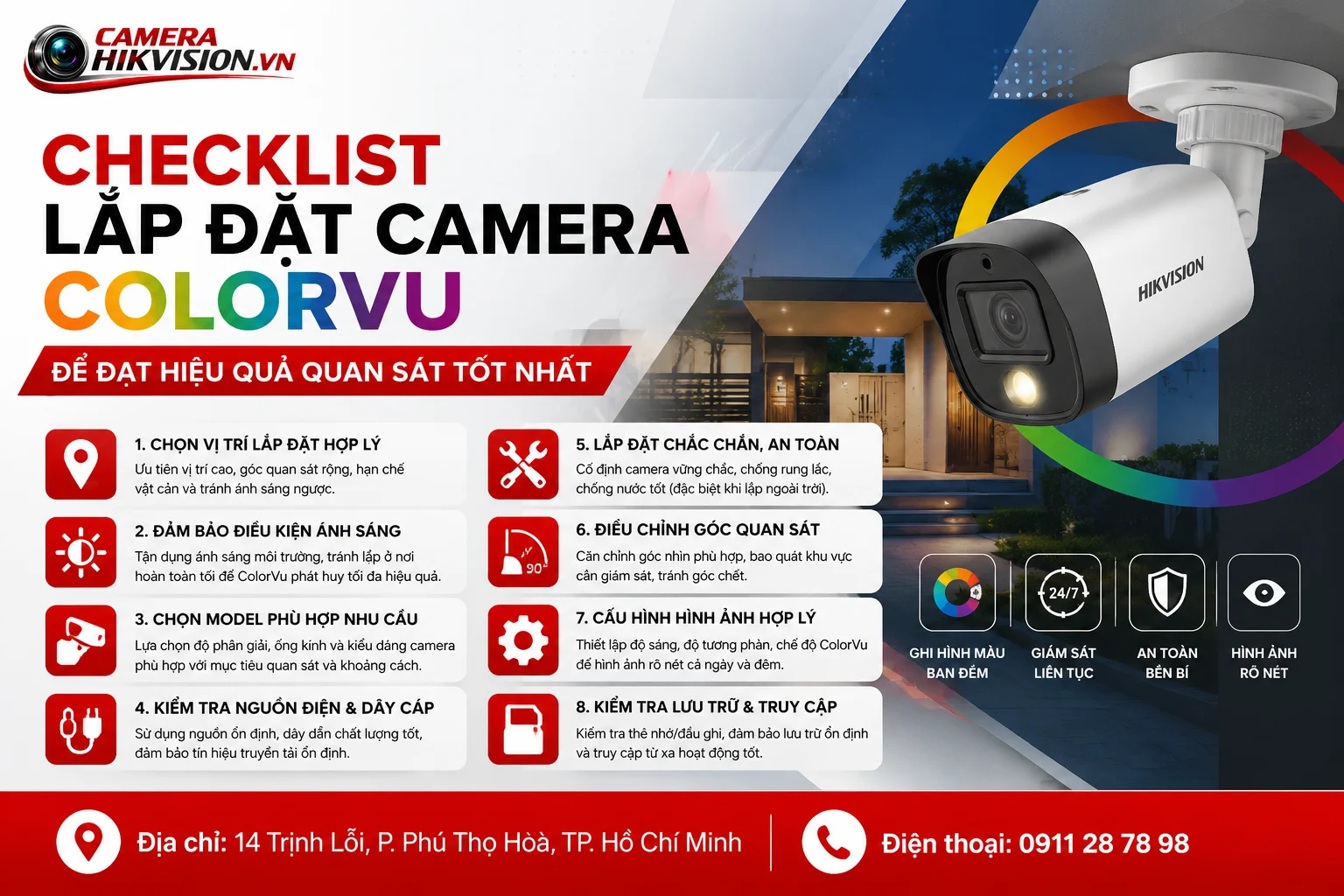 Checklist lắp đặt camera ColorVu để đạt hiệu quả quan sát tốt nhất