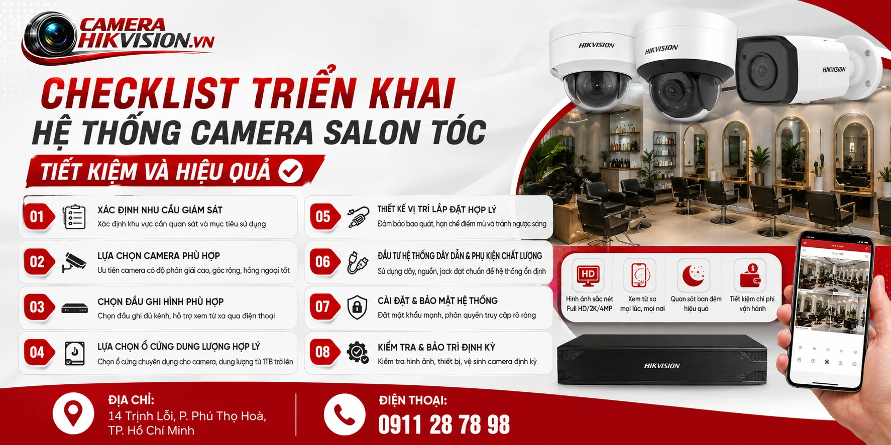 Checklist triển khai hệ thống camera salon tóc tiết kiệm và hiệu quả