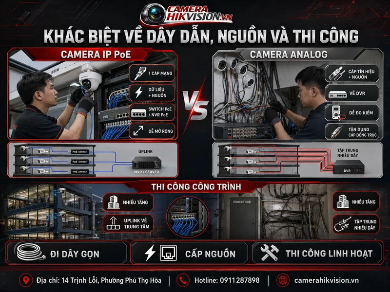 Khác biệt về dây dẫn, nguồn và thi công
