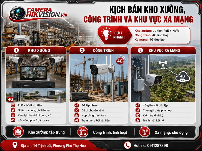 Kịch bản kho xưởng, công trình và khu vực xa mạng