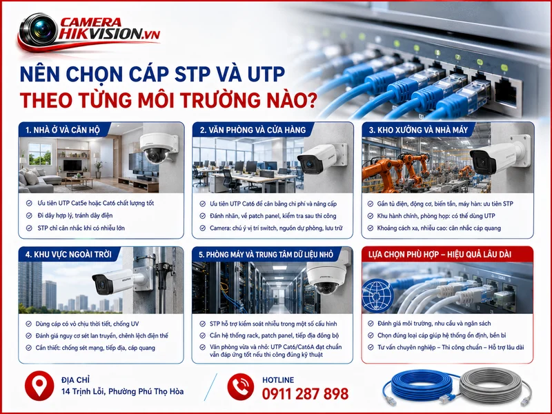 Nên chọn cáp STP và UTP theo từng môi trường nào?