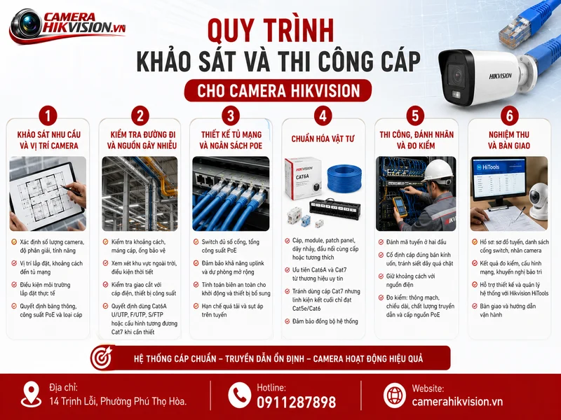 Quy trình khảo sát và thi công cáp cho camera Hikvision