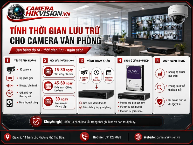 Tính thời gian lưu trữ cho camera văn phòng