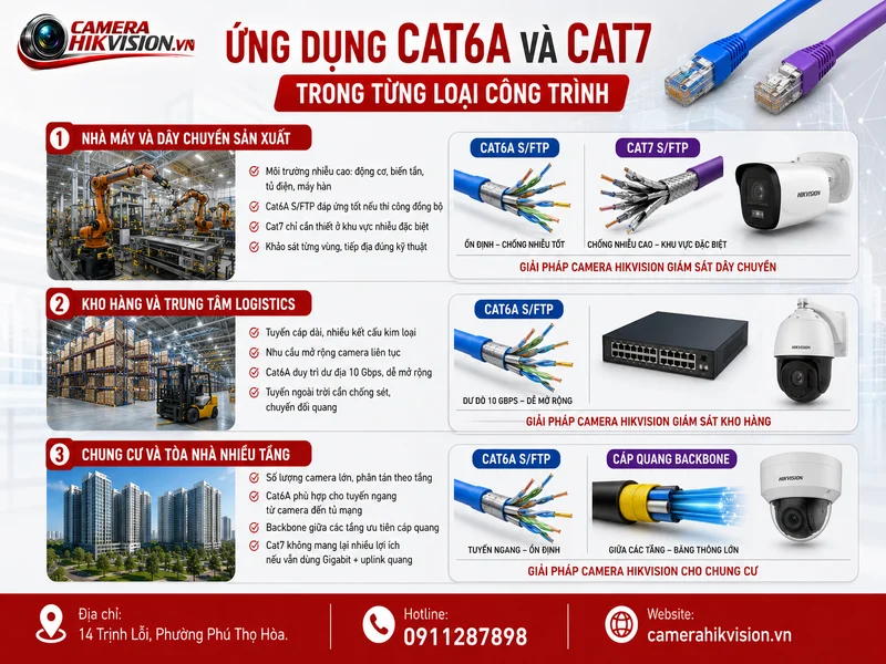 Ứng dụng Cat6A và Cat7 trong từng loại công trình