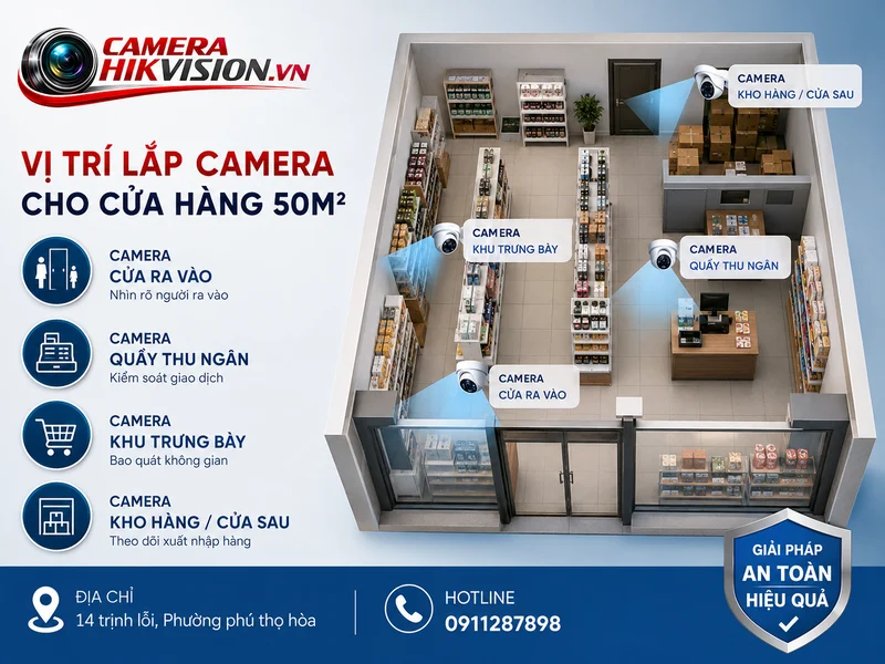 Vị trí lắp camera cho cửa hàng 50m² nên ưu tiên