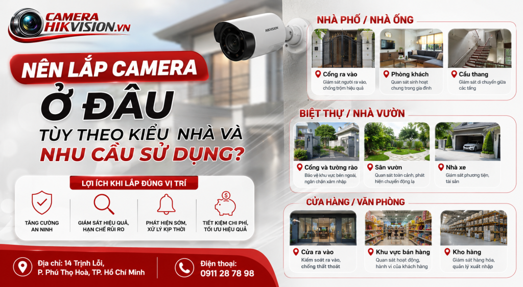 Nên lắp camera ở đâu tùy theo kiểu nhà và nhu cầu sử dụng?