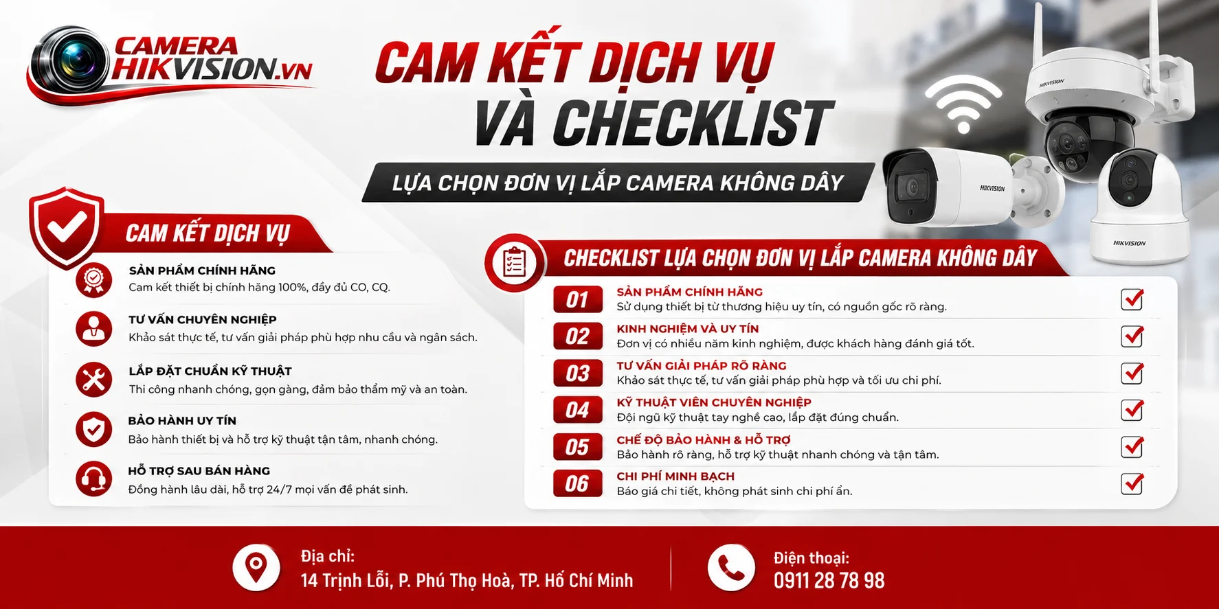 Cam kết dịch vụ và checklist lựa chọn đơn vị lắp camera không dây