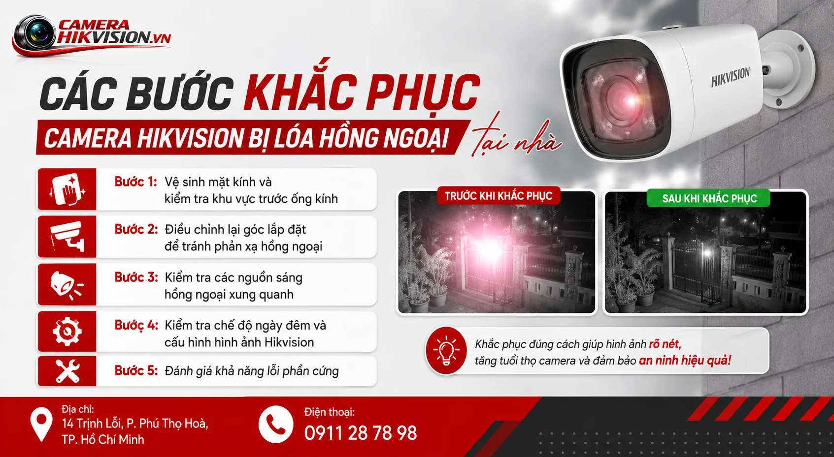 Các bước khắc phục camera Hikvision bị lóa hồng ngoại tại nhà