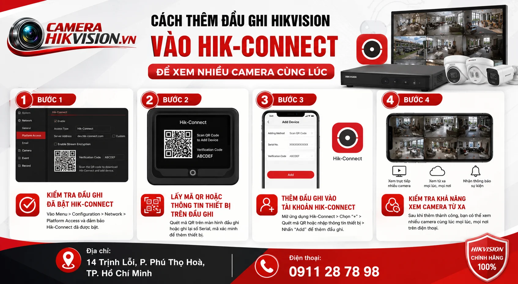Cách thêm đầu ghi Hikvision vào Hik-Connect để xem nhiều camera cùng lúc