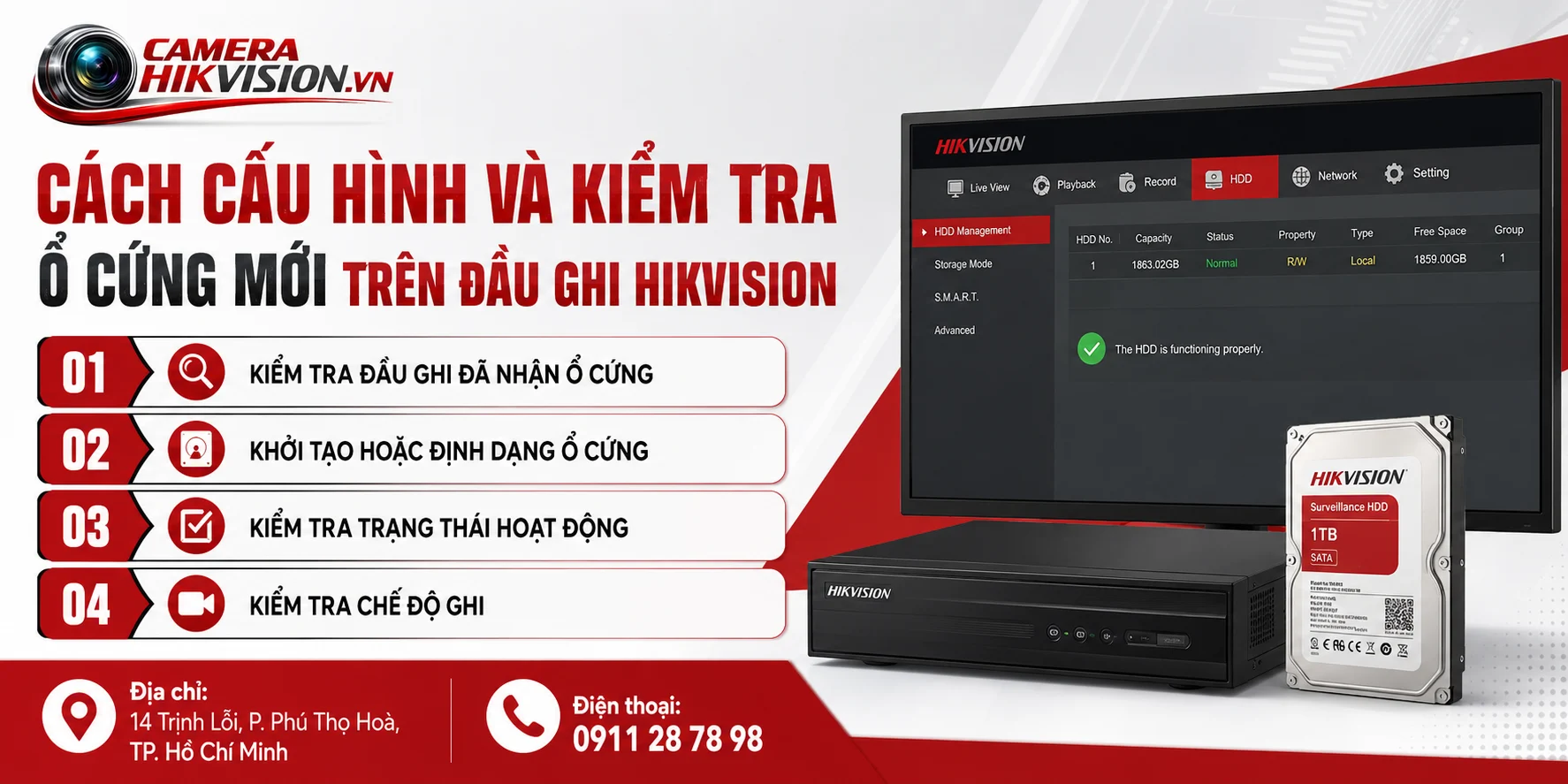 Cách cấu hình và kiểm tra ổ cứng mới trên đầu ghi Hikvision