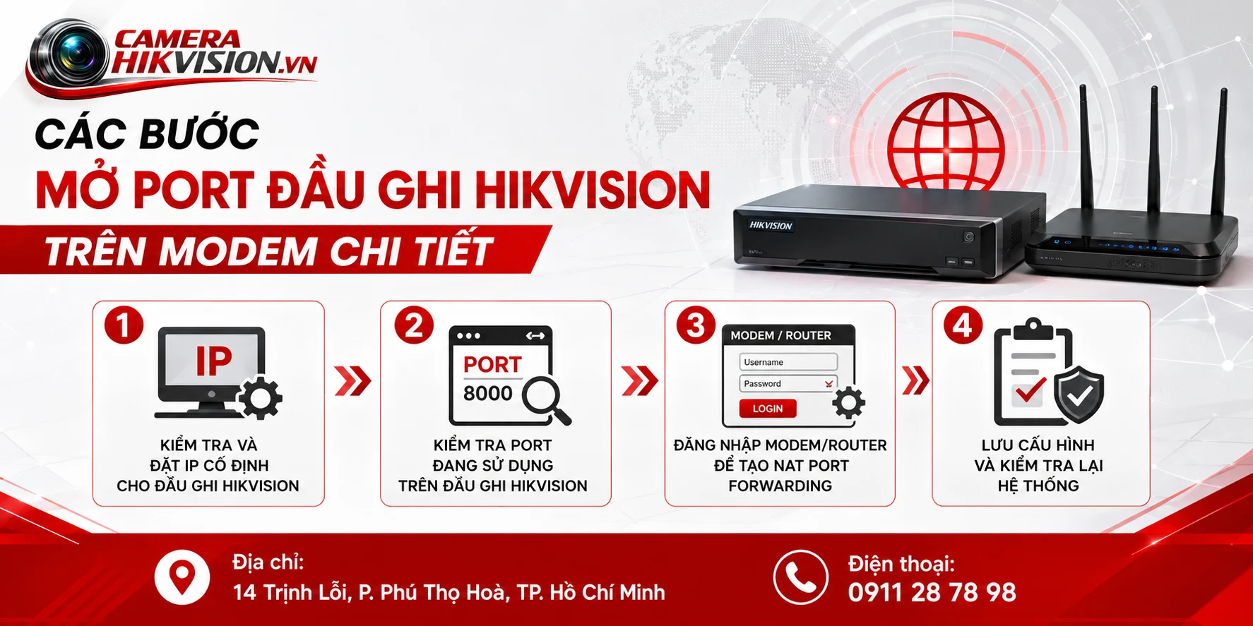 Các bước mở port đầu ghi Hikvision trên modem chi tiết