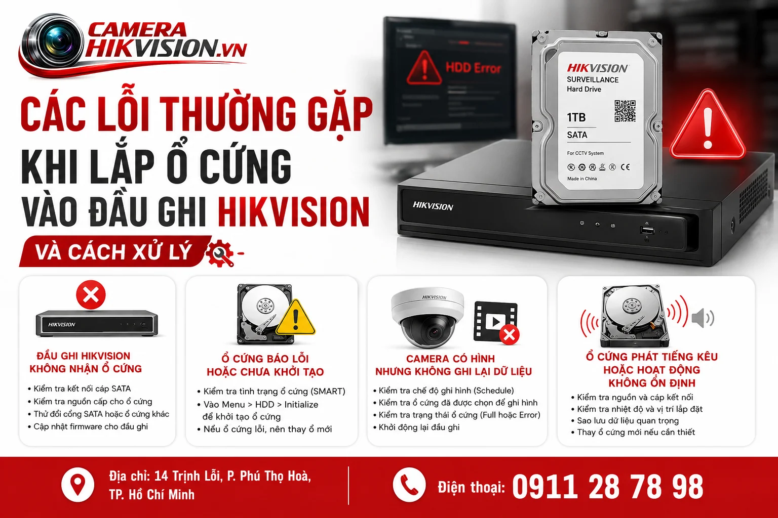 Các lỗi thường gặp khi lắp ổ cứng vào đầu ghi Hikvision và cách xử lý