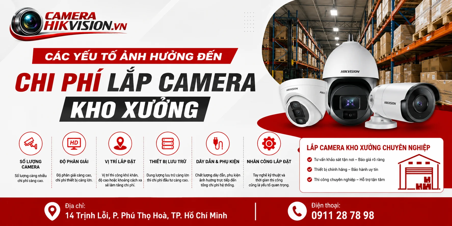 Các yếu tố ảnh hưởng đến chi phí lắp camera kho xưởng