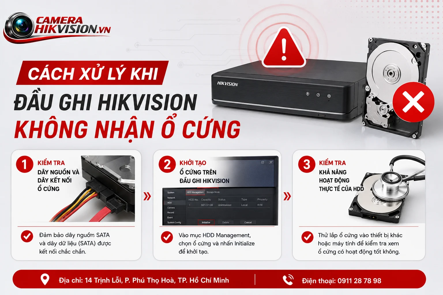 Cách xử lý khi đầu ghi Hikvision không nhận ổ cứng