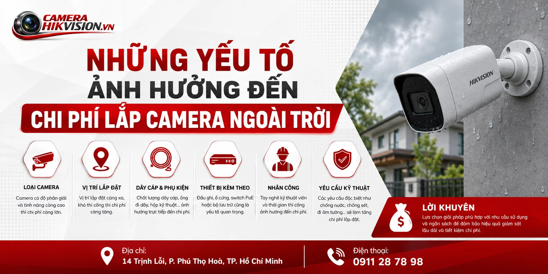Những yếu tố ảnh hưởng đến chi phí lắp camera ngoài trời
