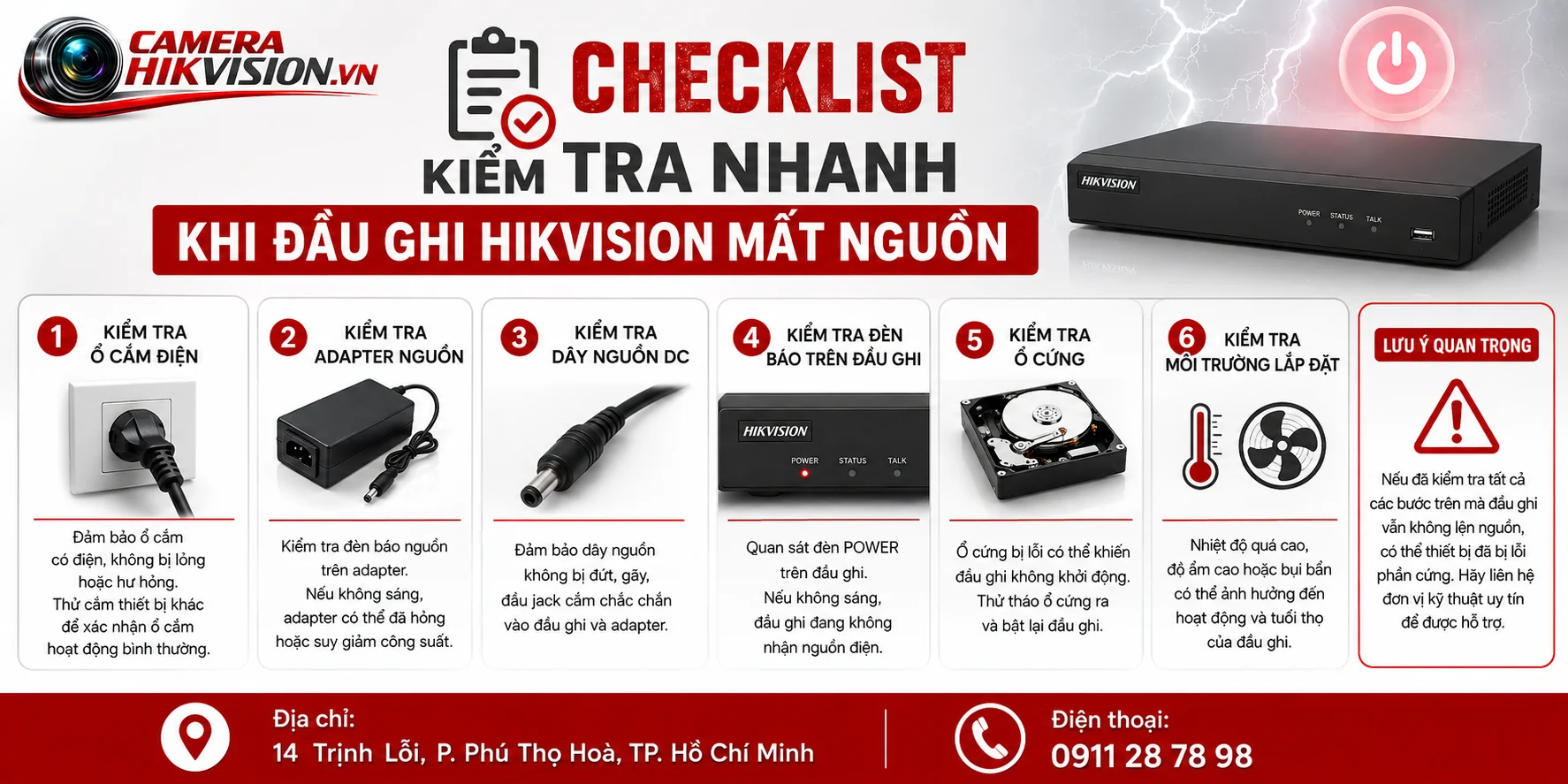 Checklist kiểm tra nhanh khi đầu ghi Hikvision mất nguồn