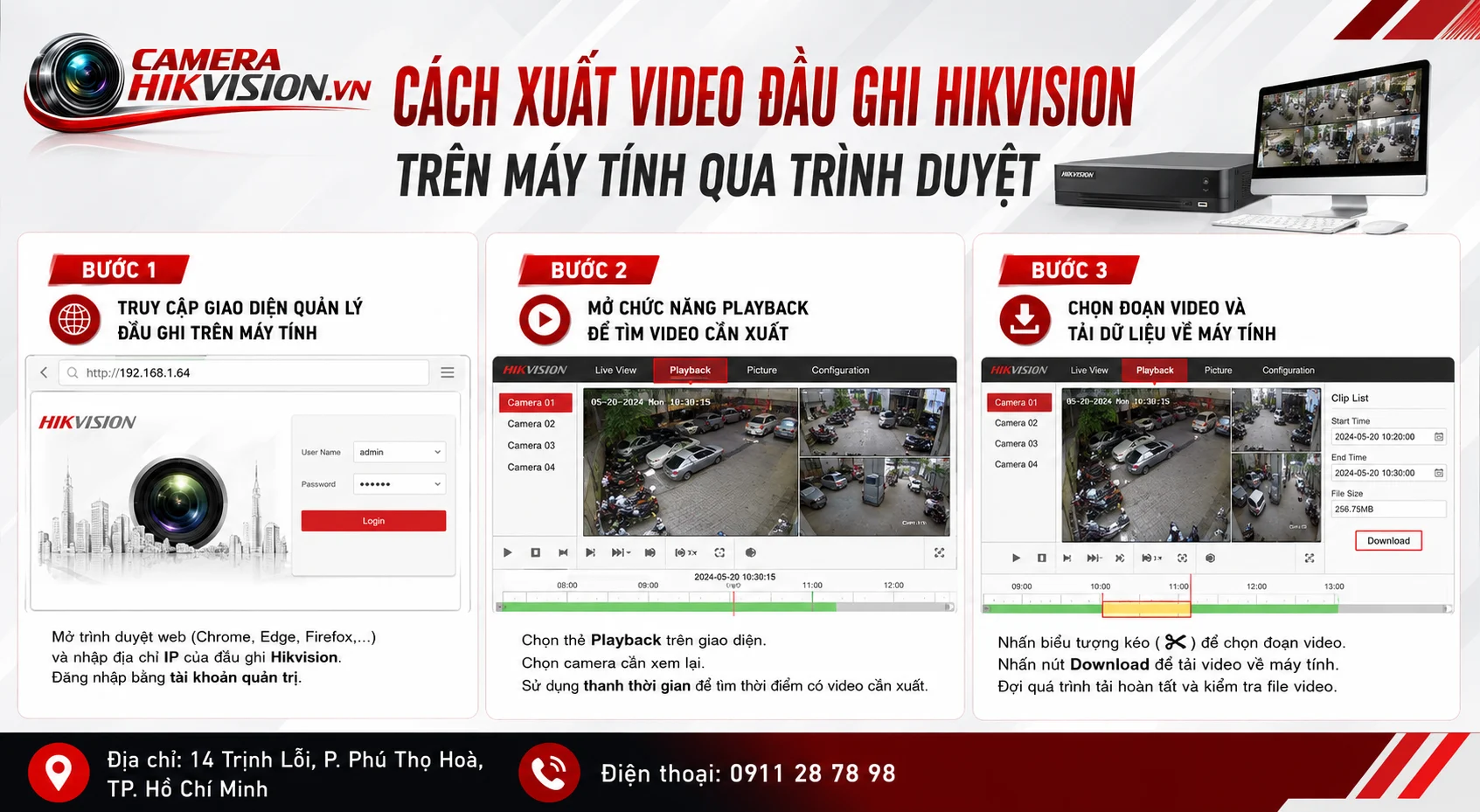 Cách xuất video đầu ghi Hikvision trên máy tính qua trình duyệt