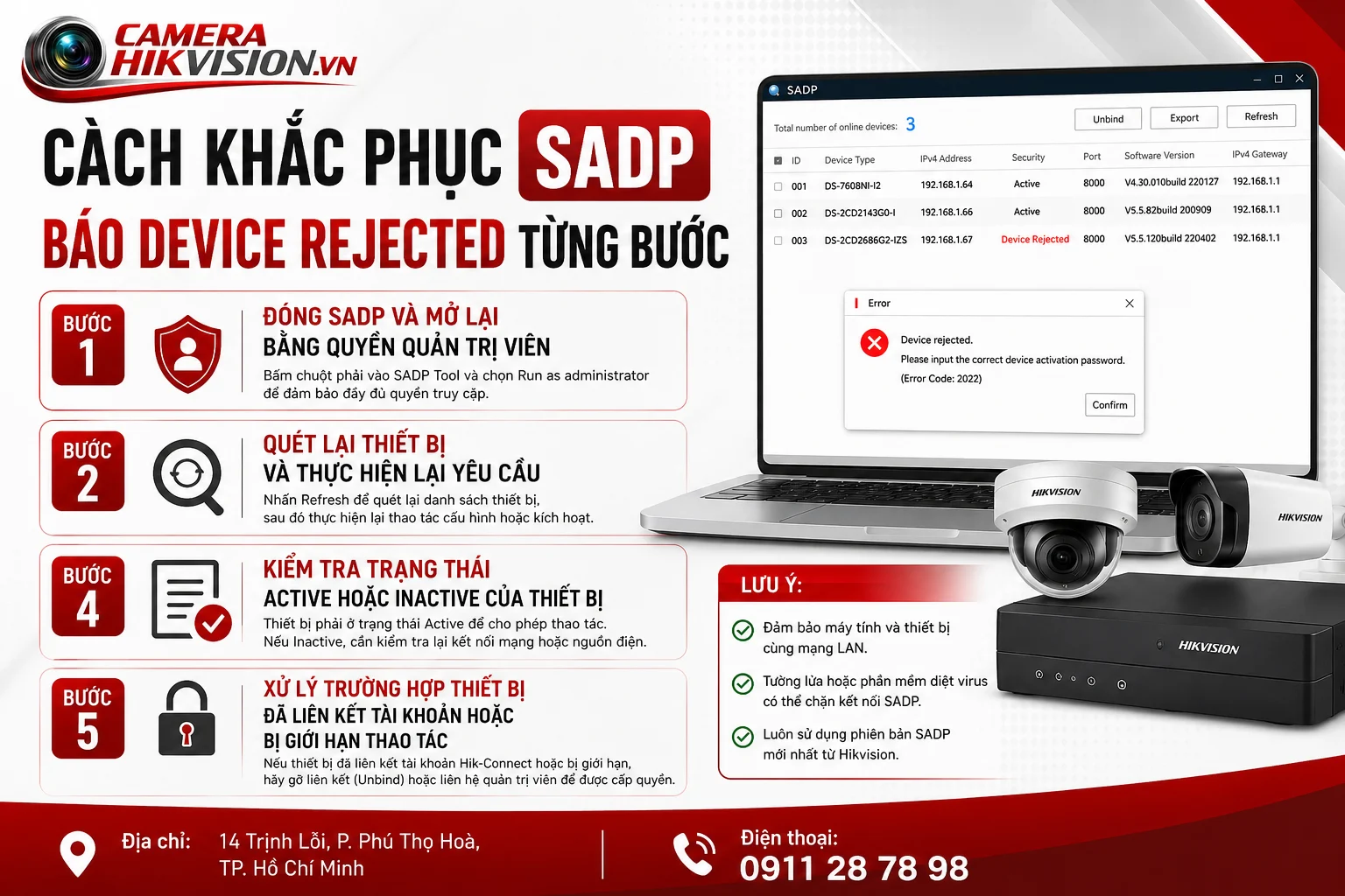Cách khắc phục SADP báo device rejected từng bước