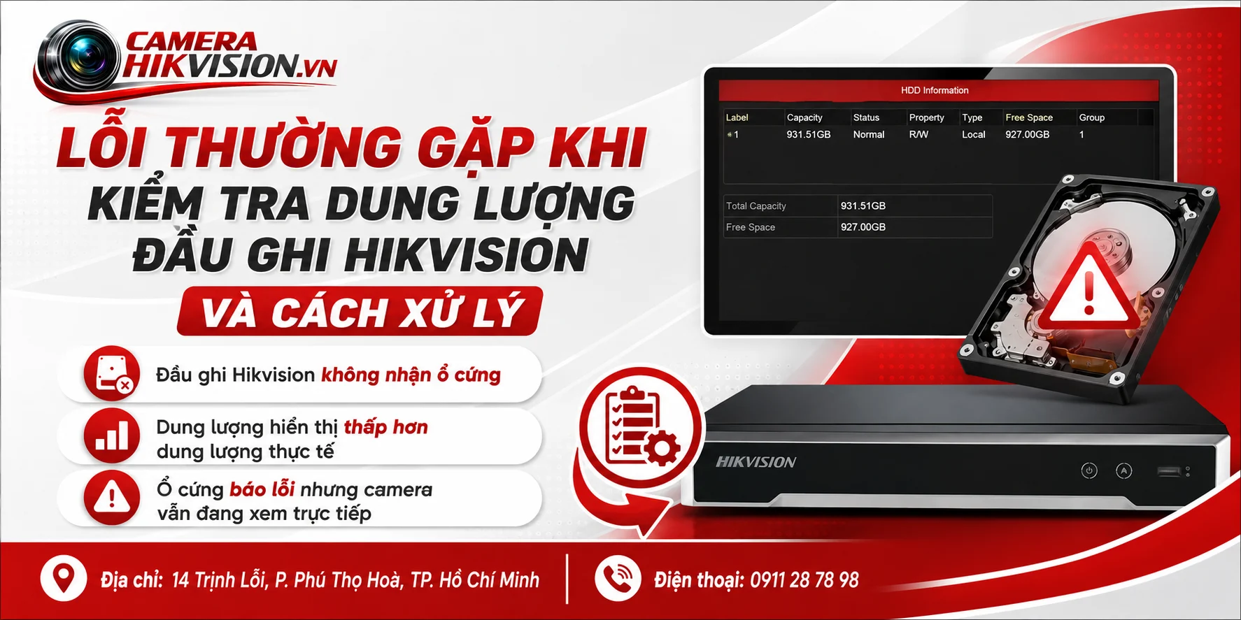 Lỗi thường gặp khi kiểm tra dung lượng đầu ghi Hikvision và cách xử lý